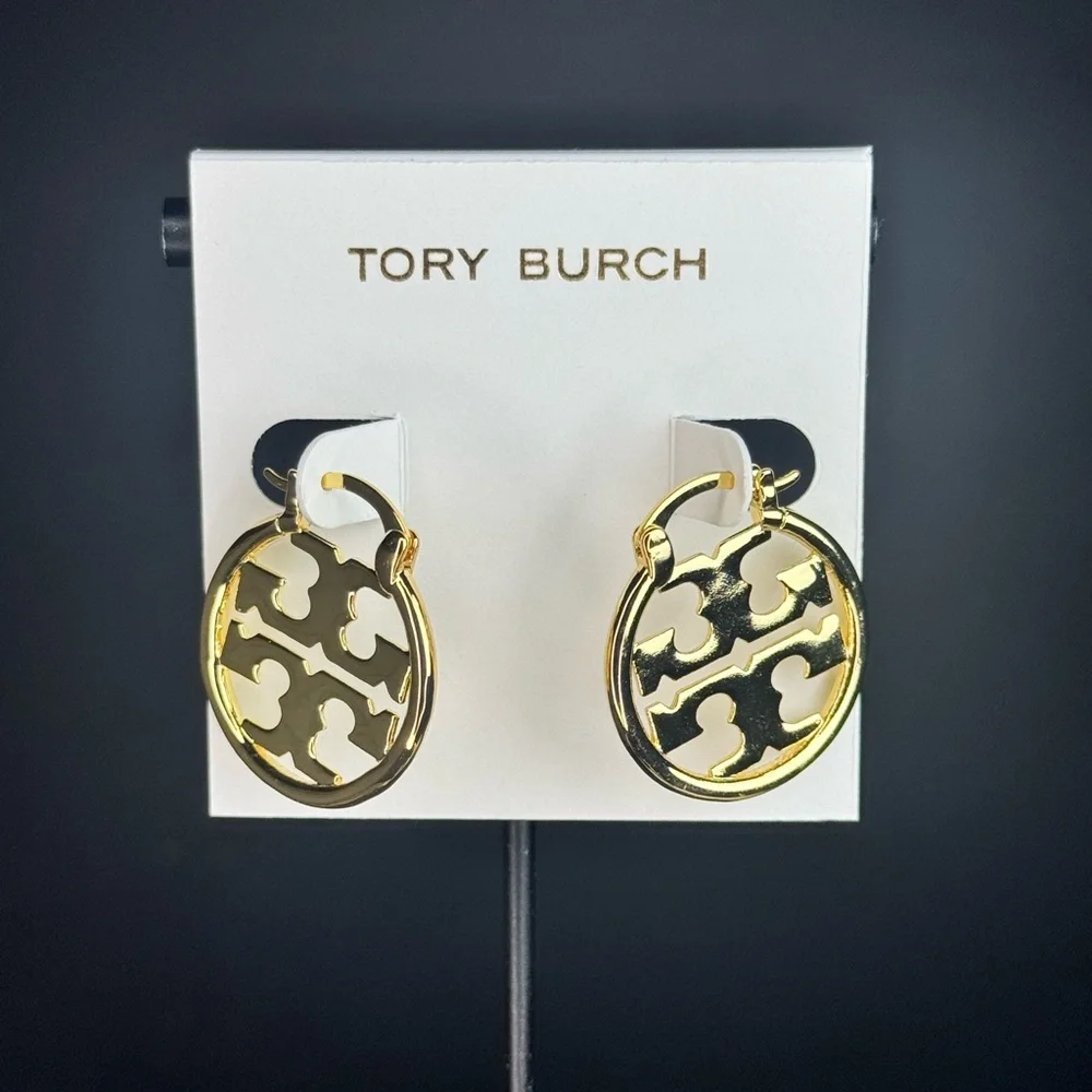 Tory Burch Gold Logo Cutout Earrings